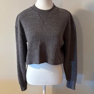 ZARA Charcoal Gray Cropped Crewneck Sweater